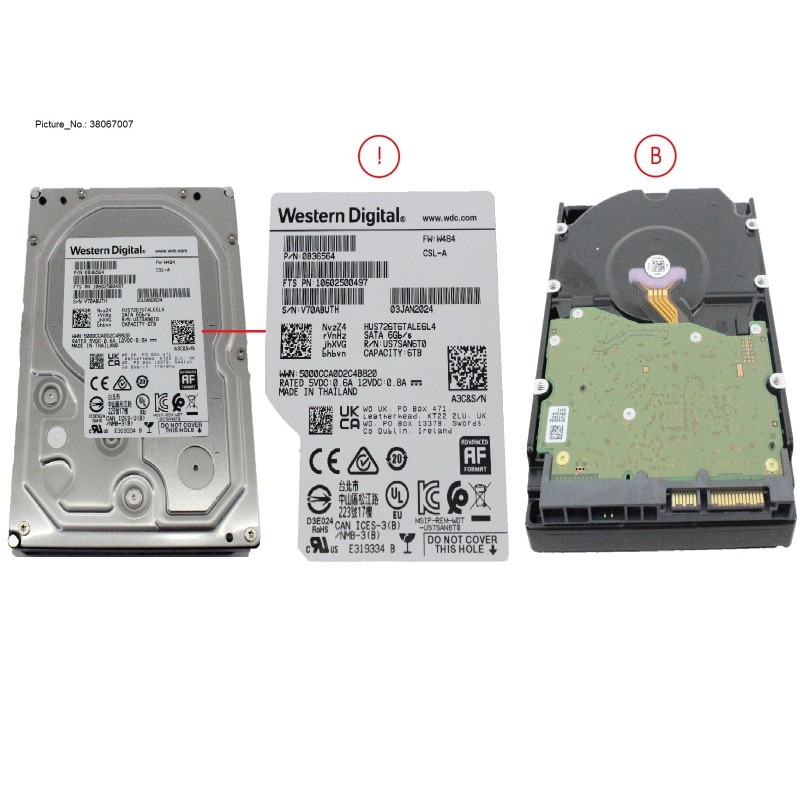38067007 - HD BC-SATA 6G 6TB 7K2 512E NON-HOT PL LF