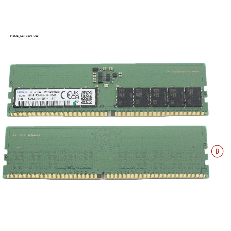 38067009 - 16GB (1X16GB) 1RX8 DDR5-4800 U ECC
