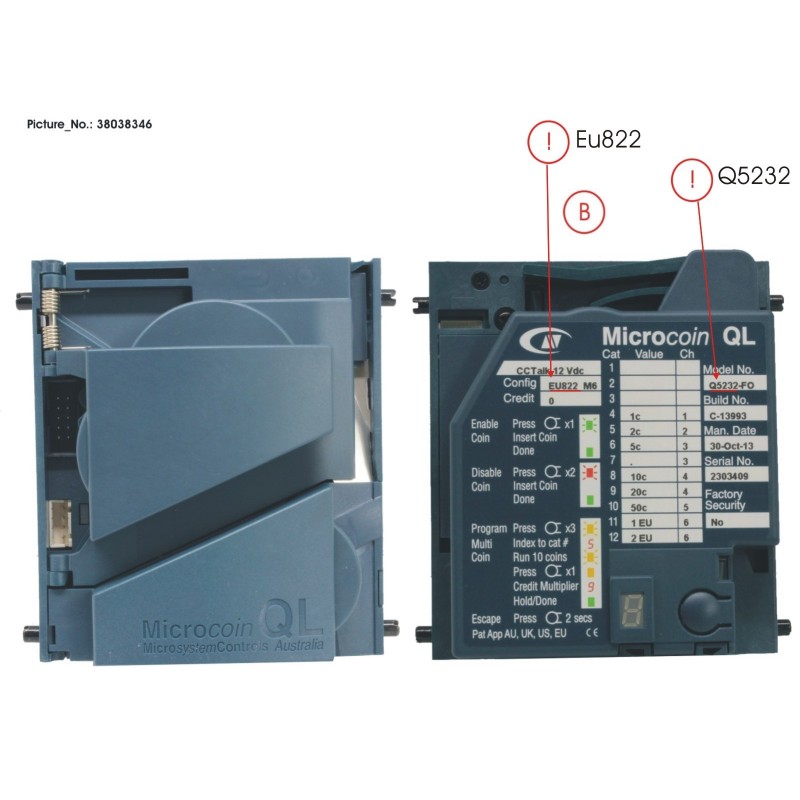 38038346 - MICROCOIN COIN ACCEPTOR  EUR + CABLE