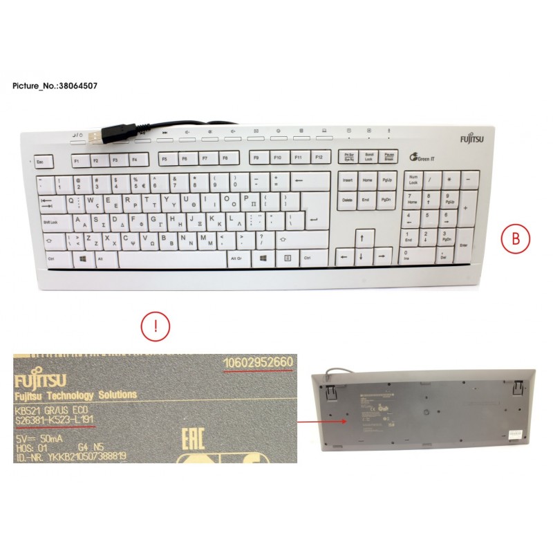 38064507 - KEYBOARD KB521 GR/US ECO