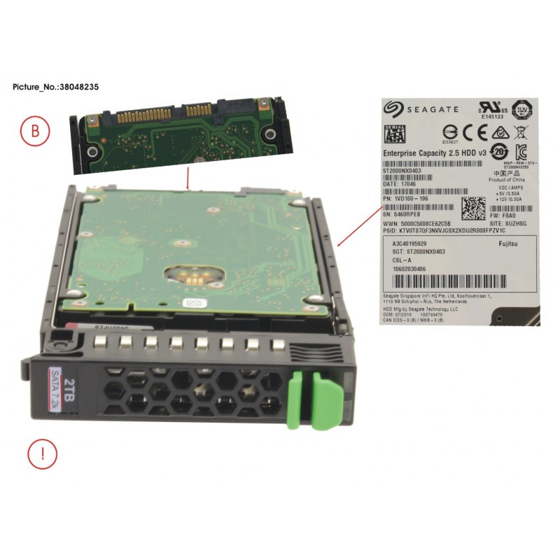 38048235 - HD SATA 6G 2TB 7.2K 512N HOT PL 2.5' BC