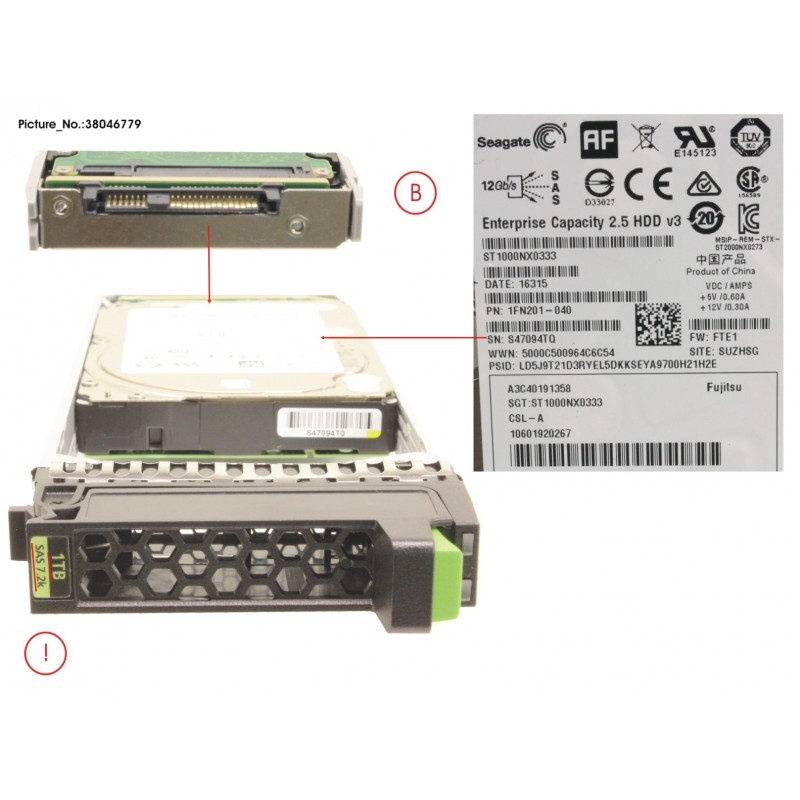 38046779 - JX40S2 2.5 HD SAS 1TB 7K2 12G 512E SPARE