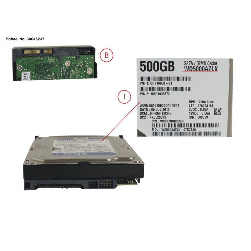 38048237 - HDD 500GB SATA S3 7.2K 3.5' 4K