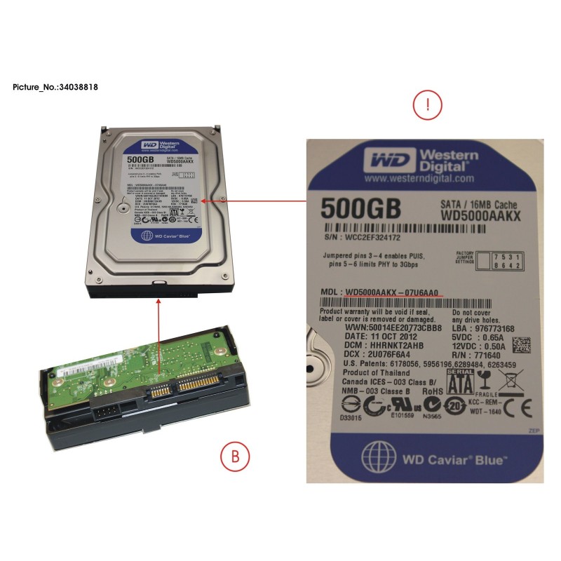 34038818 - HDD 500GB SATA S3 7.2K 3.5'