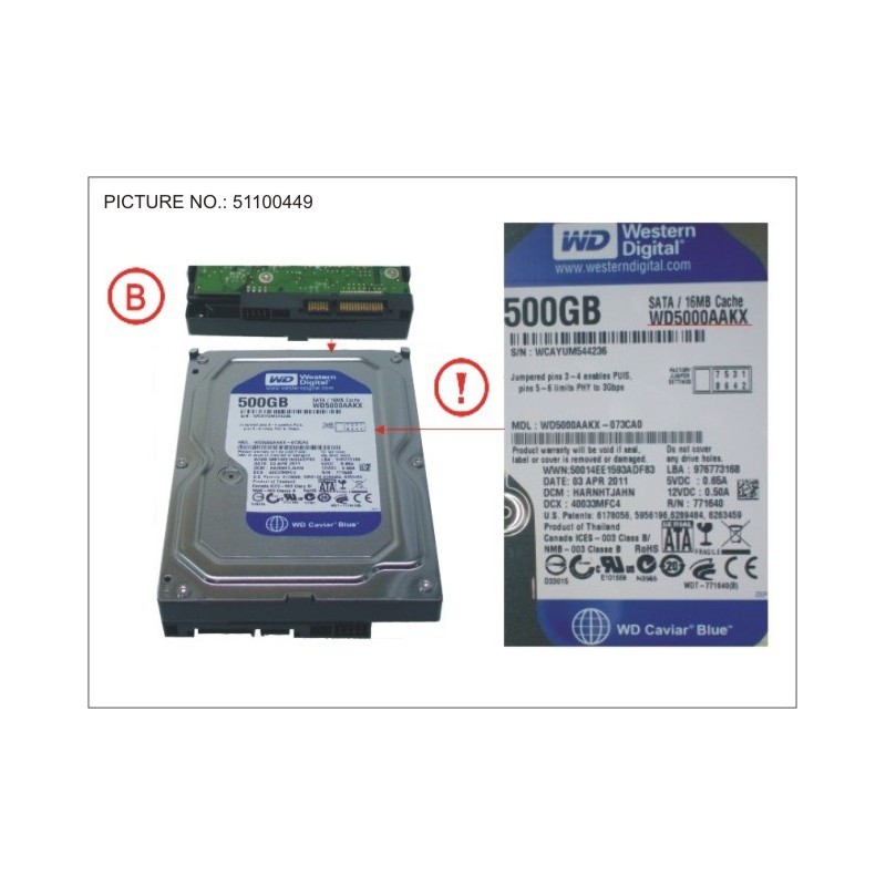 34032656 - HDD 500GB SATA S3 7.2K 3.5'