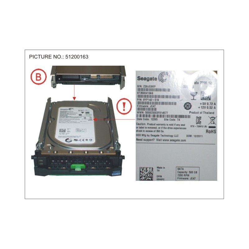 38019618 - HD SATA 6G 500GB 7.2K HOT PLUG 3.5' ECO