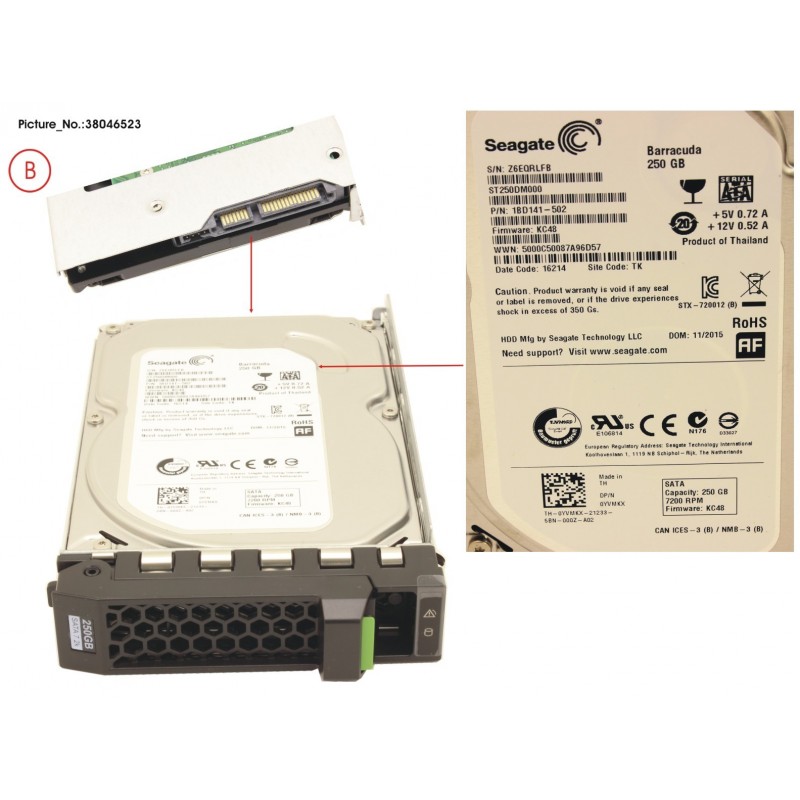 38046523 - HD SATA 6G 250GB 7.2K HOT PL 3.5' ECO