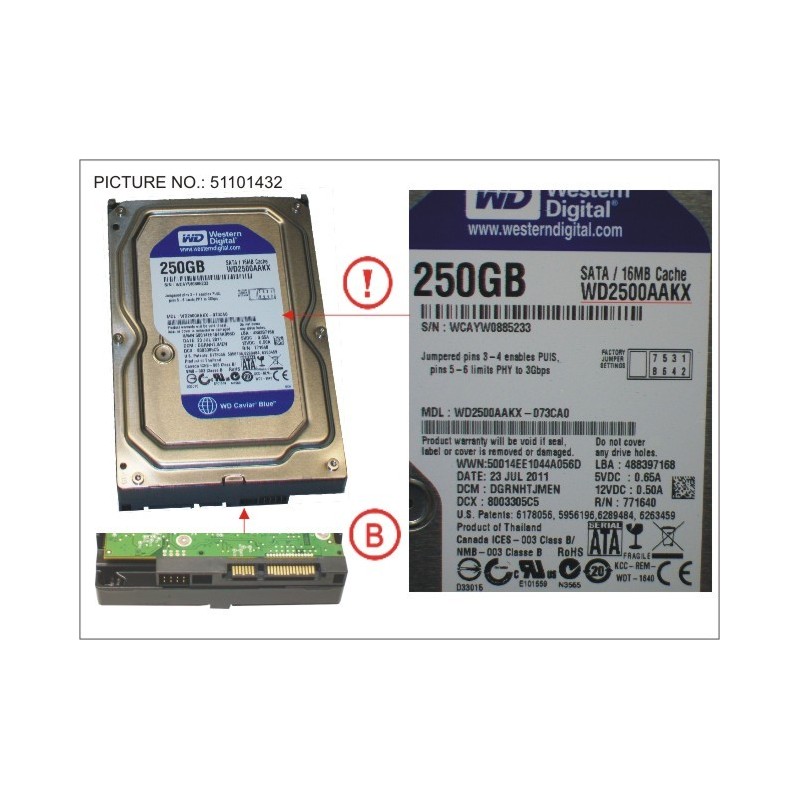 34034103 - HDD 250GB SATA S3 7.2K 3.5'