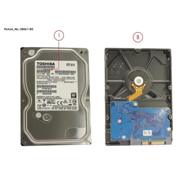 38061185 - HDD 1TB SATA S3 7.2K 3.5' 64M