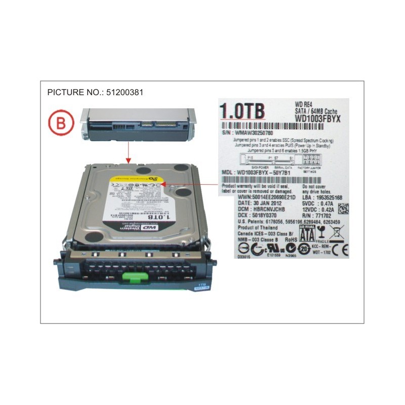 38019755 - HD SATA 6G 1TB 7.2K HOT PLUG 3.5' BC