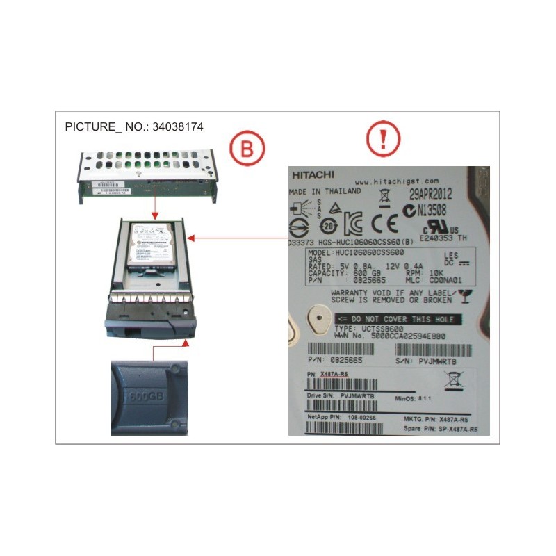 34038174 - DISK DRIVE,SAS,600GB,10K,2.5",FAS2220