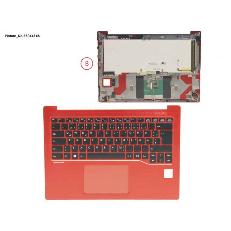 38044148 - UPPER ASSY RED INCL. KEYBOARD GERMAN